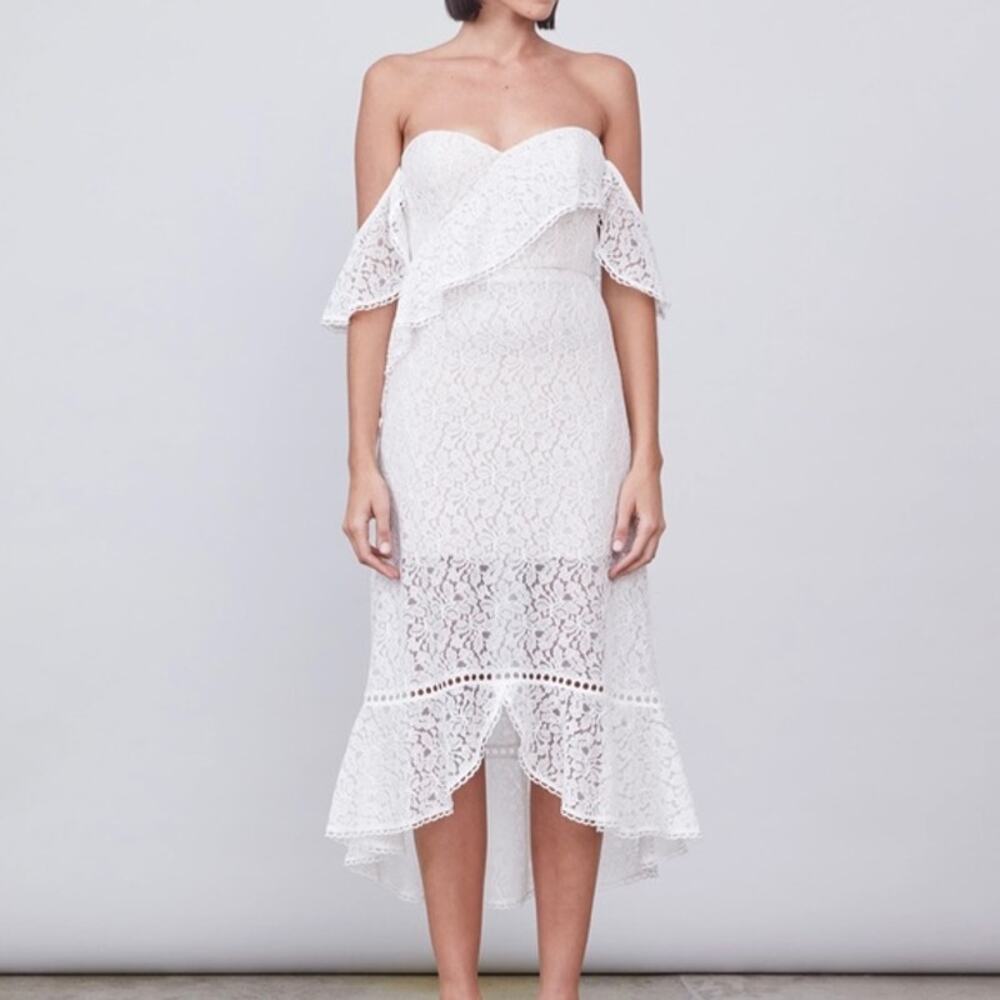 Allen Schwartz Dress Women's Size 6 Ruffle Lace Strapless Off Shoulder White